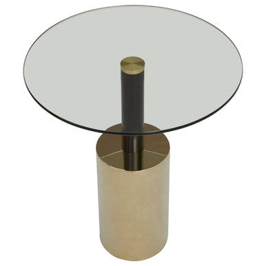 Black and Gold Powder-Coated T-Shape End Table with Clear Glass Top, Oria