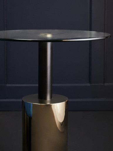 Black and Gold Powder-Coated T-Shape End Table with Clear Glass Top, Oria