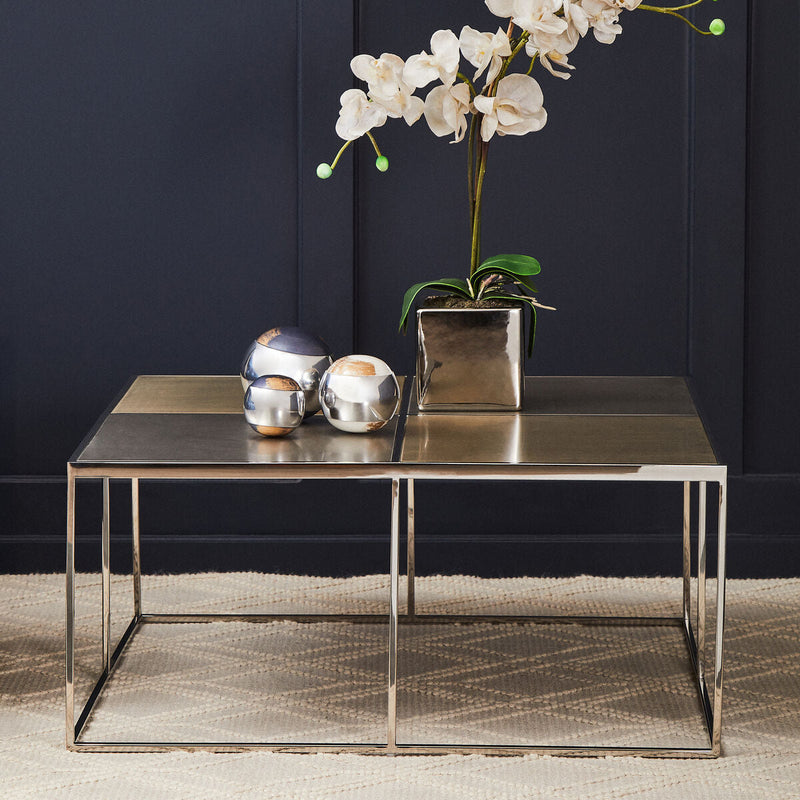 Brushed Gold and Silver Square Coffee Table | Oria