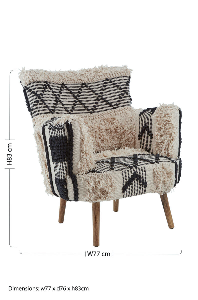 Black and White Shaggy Berber Style Armchair | Cefena