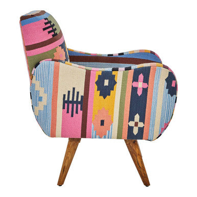 Multi Coloured Fabric Chair with Mango Wood Legs | Cefena