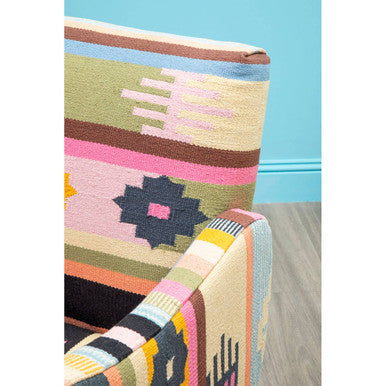 Multi Coloured Fabric Chair with Mango Wood Legs | Cefena