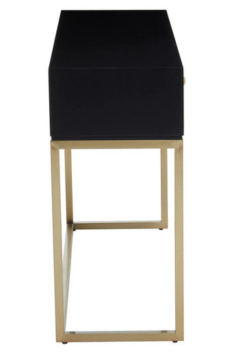 Black and White 2 Drawers Warm Metallic Finish Console Table with Gold Knob Handle | Dumas