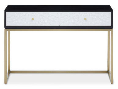 Black and White 2 Drawers Warm Metallic Finish Console Table with Gold Knob Handle | Dumas