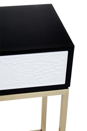 Black and White 2 Drawers Warm Metallic Finish Console Table with Gold Knob Handle | Dumas