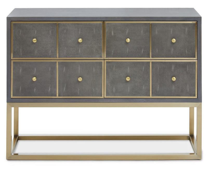 Grey and Gold Warm Metallic Finish Shagreen Effect 4-Drawer Console Table with Knob Handle | Deskey