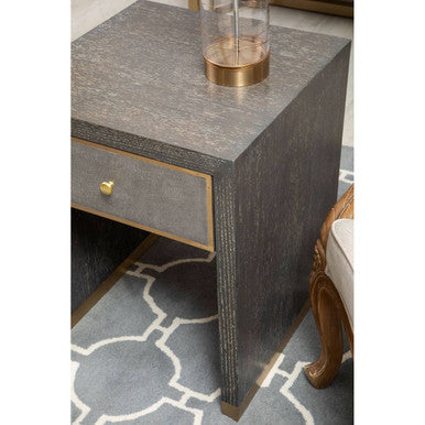 Grey and Gold Metallic Base Shagreen Effect 1-Drawer Side Table with Knob Handle | Deskey