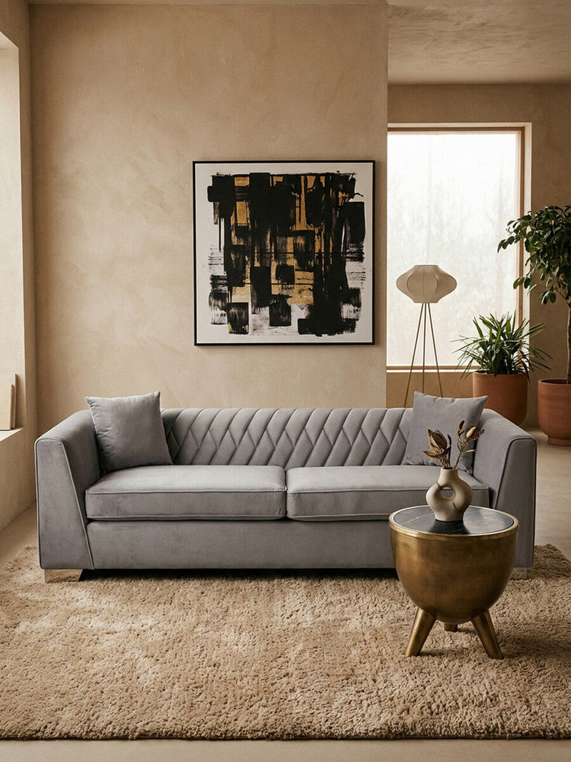 3 Seater Grey Velvet Sofa | Rashika