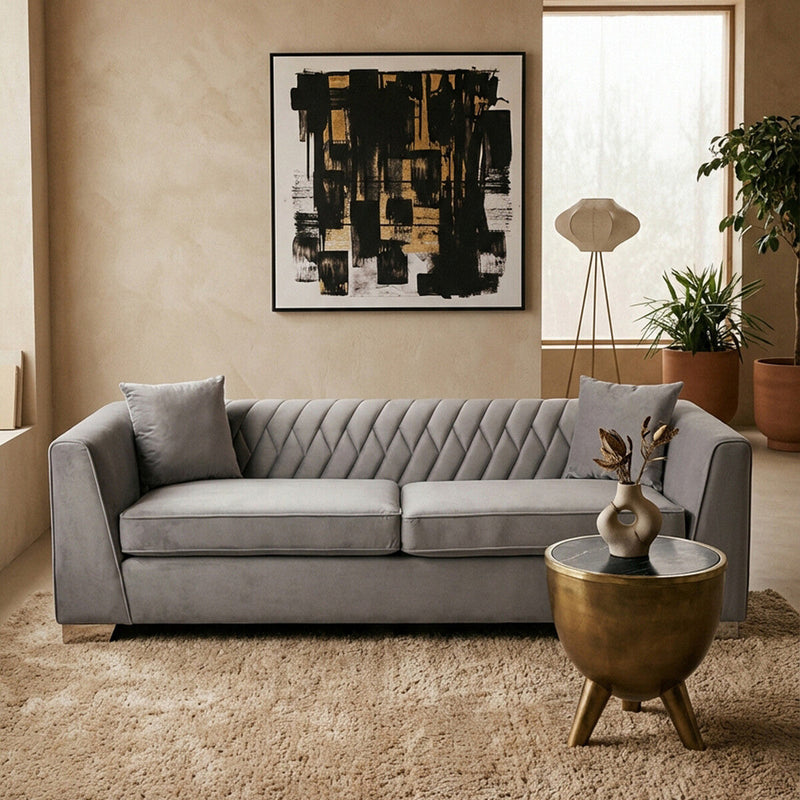 3 Seater Grey Velvet Sofa | Rashika