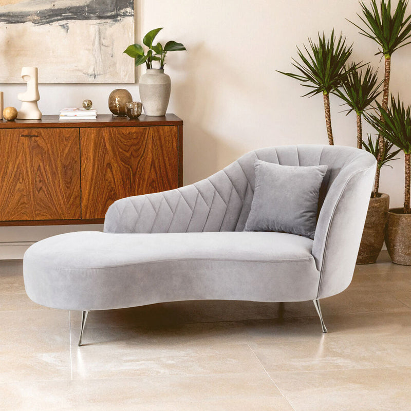 Grey Velvet Right Hand Chaise Longue | Rene
