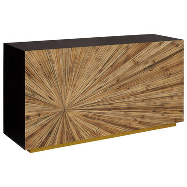 Brown and Gold Ebony Bamboo Sunburst Top Console Table with Clean-Lined, Gabelle