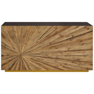 Brown and Gold Ebony Bamboo Sunburst Top Console Table with Clean-Lined, Gabelle