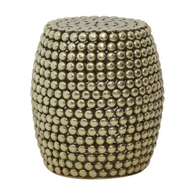 Gold Finish Interlinked Beaded Iron Stool and Side Table | Templar