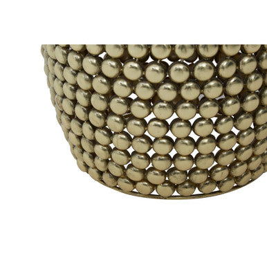 Gold Finish Interlinked Beaded Iron Stool and Side Table | Templar