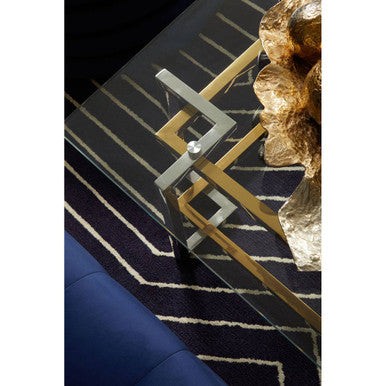 Clear Tempered Glass Top Coffee Table with Silver and Gold Stainless Steel Base | Elino