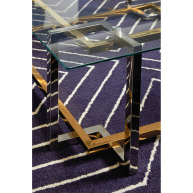 Clear Tempered Glass Top Coffee Table with Silver and Gold Stainless Steel Base | Elino