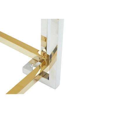 Clear Tempered Glass Top Side Table with Silver and Gold Stainless Steel Base | Elino