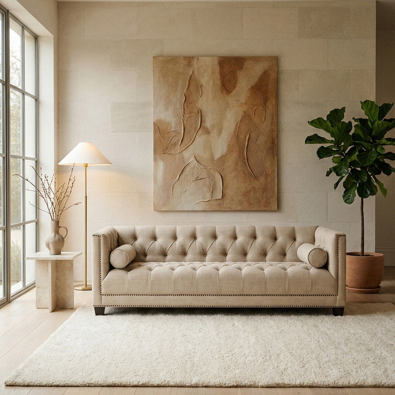 3 Seater Stone Fabric Sofa | Surina