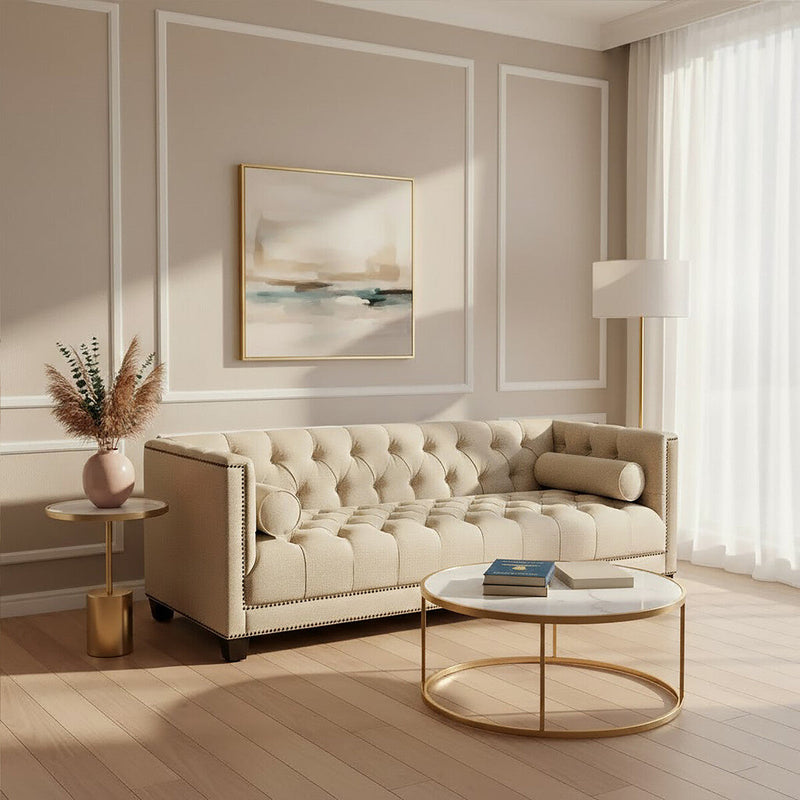 3 Seater Stone Fabric Sofa | Surina
