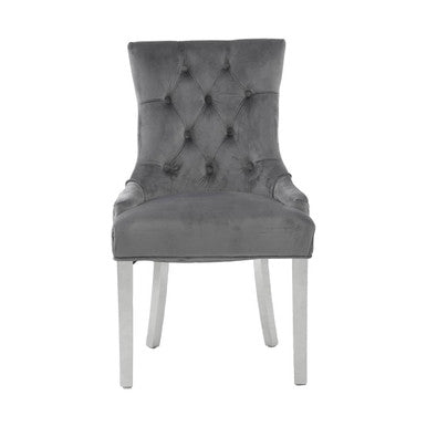 Richmond Grey Velvet Button Tufted Dining Chair