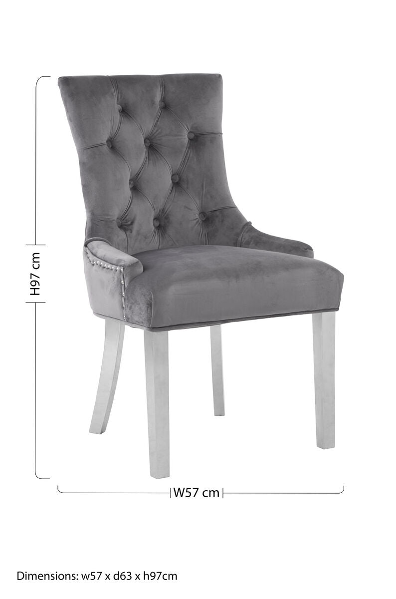 Richmond Grey Velvet Button Tufted Dining Chair