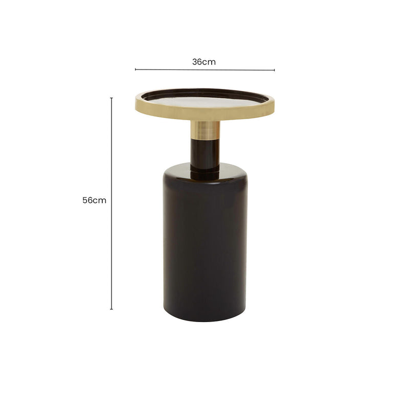 Gold and Black Art Deco Pillar Metal Side Table with Base | Elva