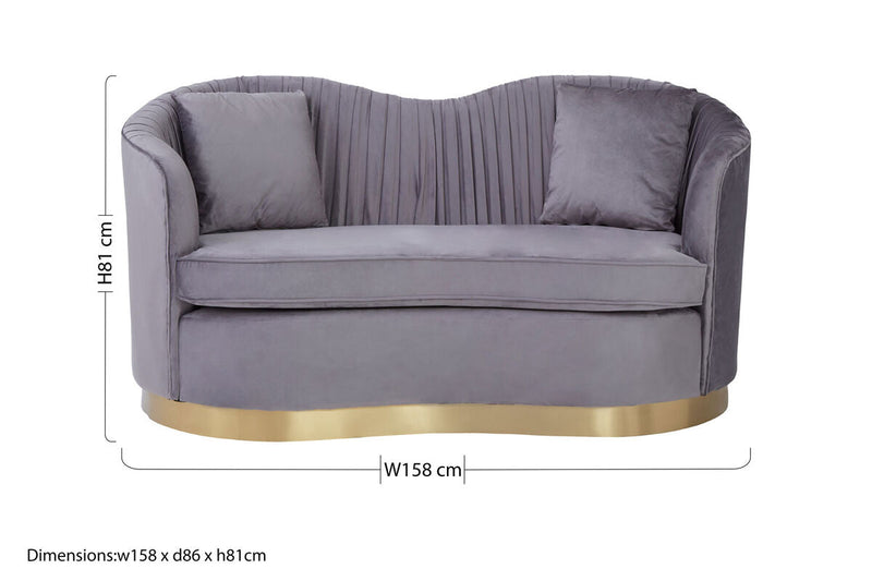 2 Seater Grey Pleated Velvet Sofa | Franza