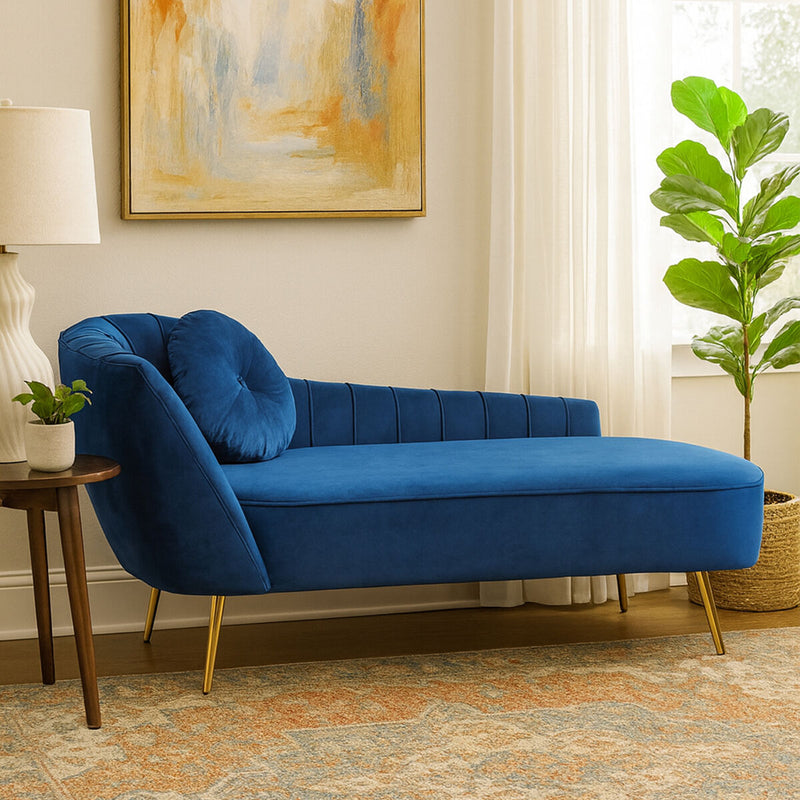 Midnight Blue Velvet Left Arm Chaise Longue | Felizia