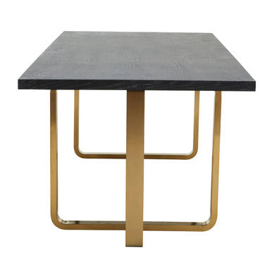 Black and Grey Rectangular Dining Table with Brushed Gold Angular Base | Lena