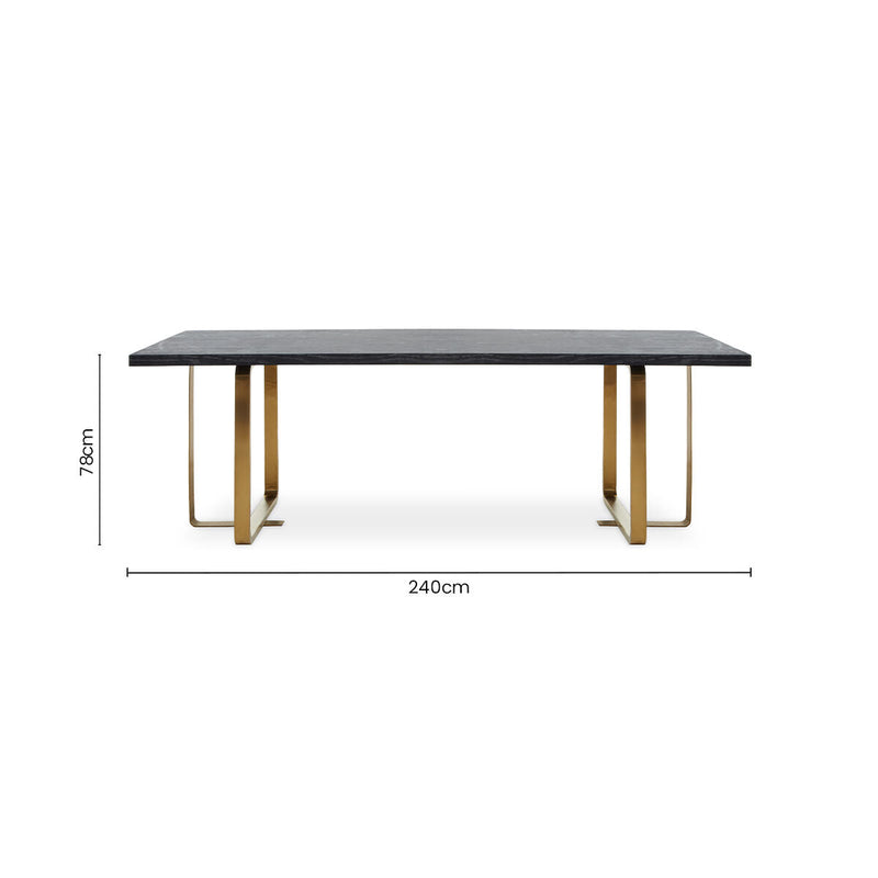 Black and Grey Rectangular Dining Table with Brushed Gold Angular Base | Lena