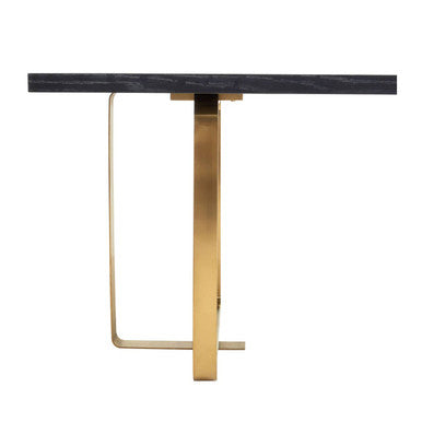 Black and Grey Rectangular Dining Table with Brushed Gold Angular Base | Lena