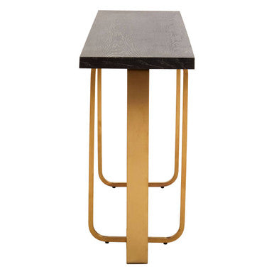Black and Grey Rectangular Console Table with Brushed Gold Angular Base | Lena