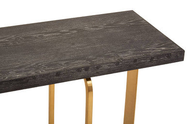 Black and Grey Rectangular Console Table with Brushed Gold Angular Base | Lena