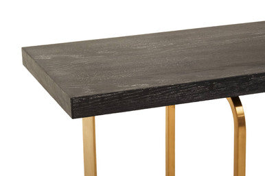 Black and Grey Rectangular Console Table with Brushed Gold Angular Base | Lena