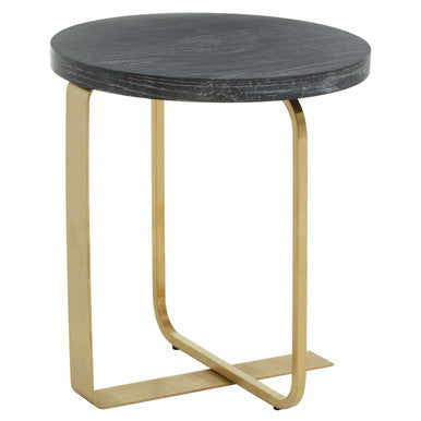 Oak Veneer Round Side Table with Gold Warm Metallic Frame | Lena