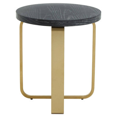 Oak Veneer Round Side Table with Gold Warm Metallic Frame | Lena