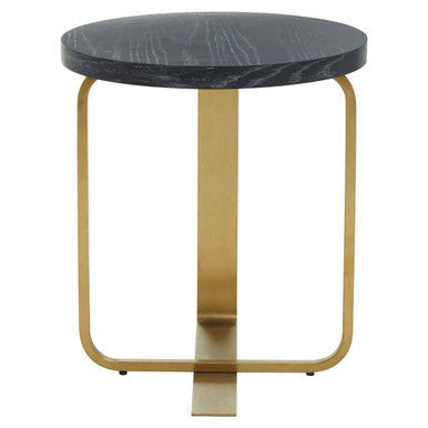 Oak Veneer Round Side Table with Gold Warm Metallic Frame | Lena