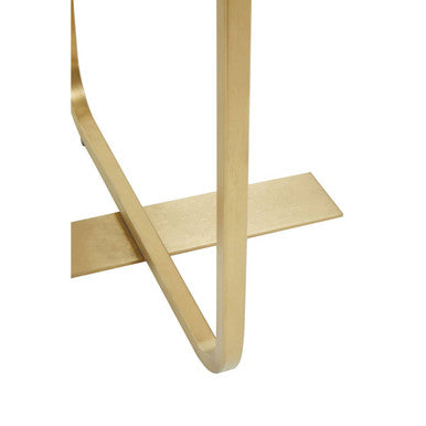 Oak Veneer Round Side Table with Gold Warm Metallic Frame | Lena