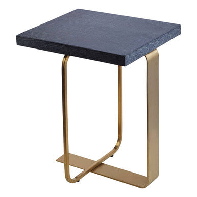 Grey Veined Effect Oak Veneer Top Round Side Table with Metallic Stainless Steel Wireframe Base | Lena