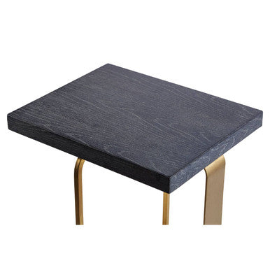 Grey Veined Effect Oak Veneer Top Round Side Table with Metallic Stainless Steel Wireframe Base | Lena