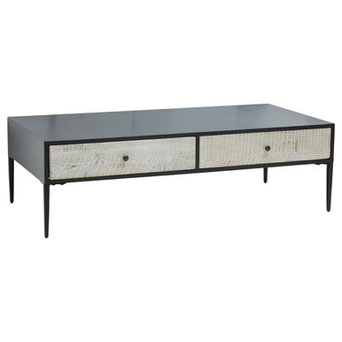 Recycled Pine Wood Grey and White Rectangular Coffee Table with Drawers | Luxor