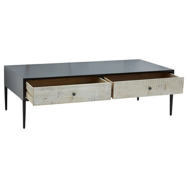 Recycled Pine Wood Grey and White Rectangular Coffee Table with Drawers | Luxor