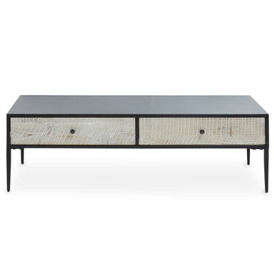 Recycled Pine Wood Grey and White Rectangular Coffee Table with Drawers | Luxor