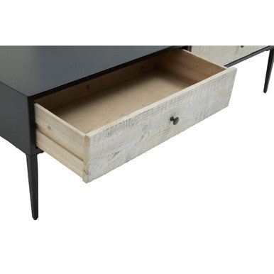Recycled Pine Wood Grey and White Rectangular Coffee Table with Drawers | Luxor