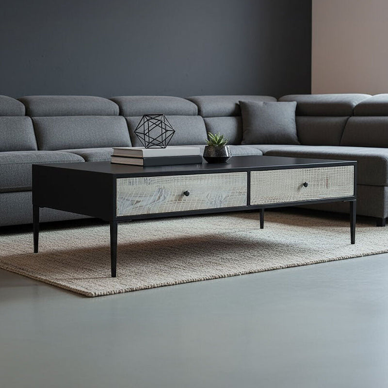 Recycled Pine Wood Grey and White Rectangular Coffee Table with Drawers | Luxor