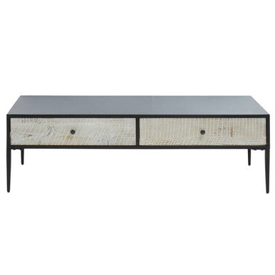 Recycled Pine Wood Grey and White Rectangular Coffee Table with Drawers | Luxor