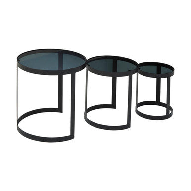 Set of 3 Black Glass Top and Metallic Base Nesting Tables | Corra