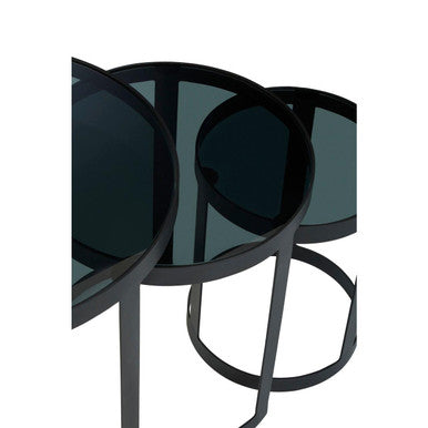 Set of 3 Black Glass Top and Metallic Base Nesting Tables | Corra