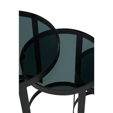 Set of 3 Black Glass Top and Metallic Base Nesting Tables | Corra