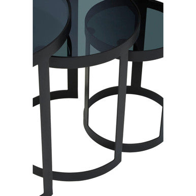 Set of 3 Black Glass Top and Metallic Base Nesting Tables | Corra